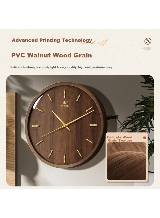 Power Wall Clock With Walnut Frame And Roman Numerals For Bedroom Living Room 30Cm - Image 4