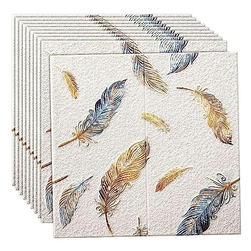 Jig-Tik Self-Adhesive Waterproof PE Foam 3D Wall Panels Wallpaper Sticker for Bathroom, Living Room, and Home Decoration (70 x 70cm, Appx. 5.3Sq Feet) Pack of 5 Piece//Feather White - Image 1