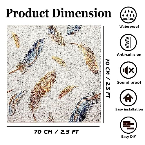 Jig-Tik Self-Adhesive Waterproof PE Foam 3D Wall Panels Wallpaper Sticker for Bathroom, Living Room, and Home Decoration (70 x 70cm, Appx. 5.3Sq Feet) Pack of 5 Piece//Feather White - Image 2