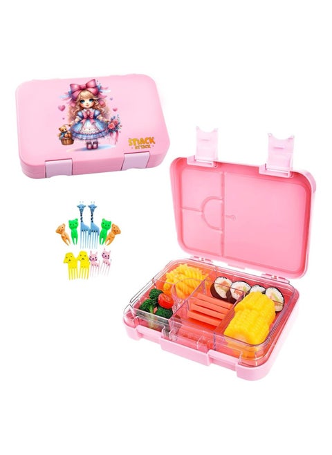 Bento Lunch Box For Kids, BPA-Free Leakproof Lunch Wontainers With 4/6 Compartments (Pink)