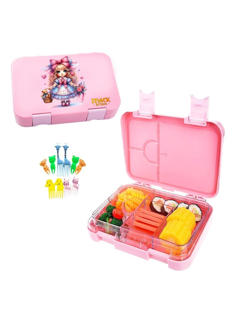 Bento Lunch Box For Kids, BPA-Free Leakproof Lunch Wontainers With 4/6 Compartments (Pink)