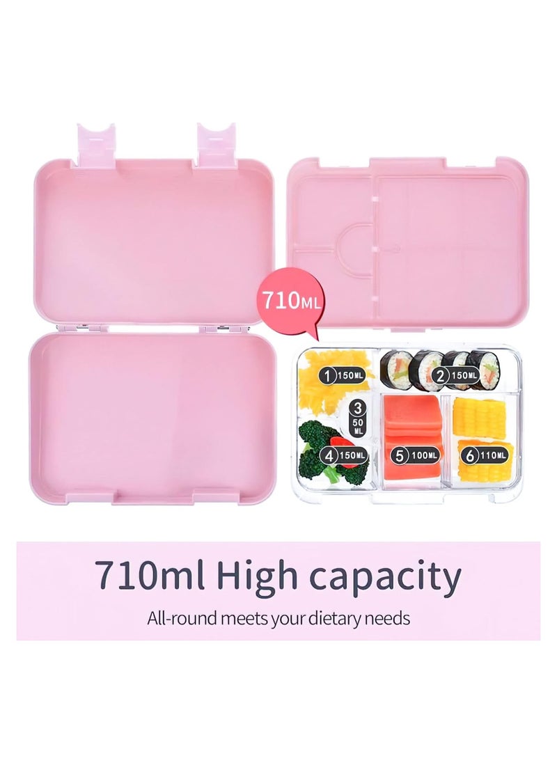 Bento Lunch Box For Kids, BPA-Free Leakproof Lunch Wontainers With 4/6 Compartments (Pink)