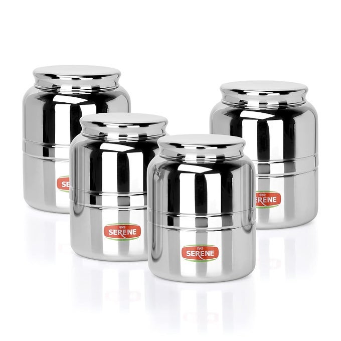 STAINLESS STEEL MULTIPURPOSE STORAGE KITCHEN CANISTER | CANISTERS SET FOR KITCHEN | STEEL JARS FOR KITCHEN STORAGE | BARNI | AIRTIGHT DABBA STORAGE | ONE-TURN LOCK SYSTEM | 2600 ML | 4 PC