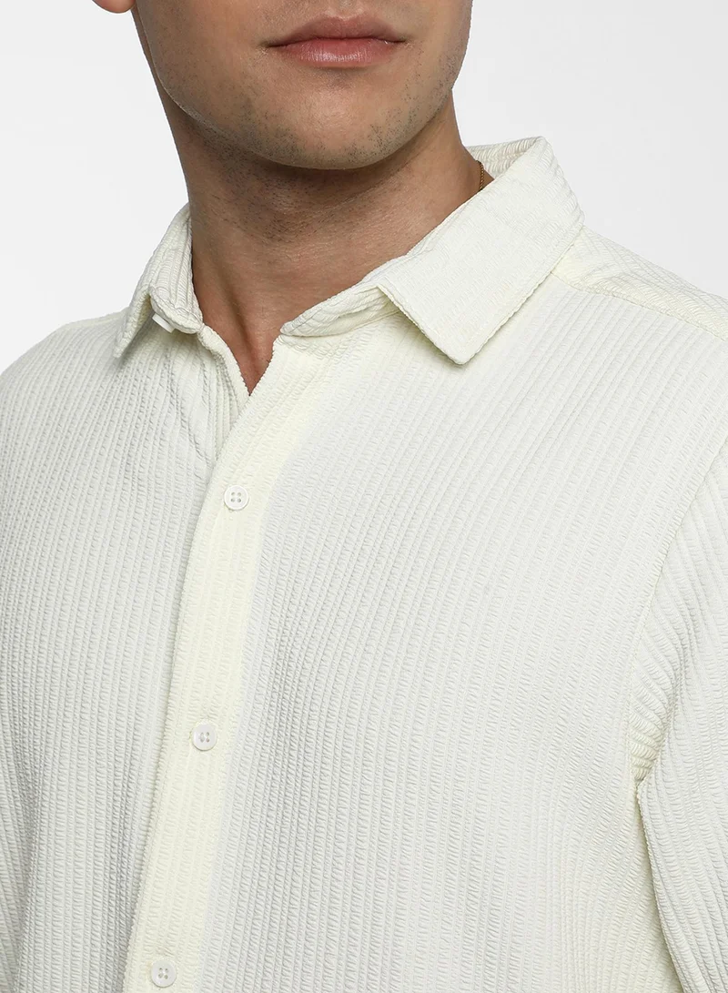 كامبوس سوترا Men's Pale Yellow Stripe-Creased Shirt