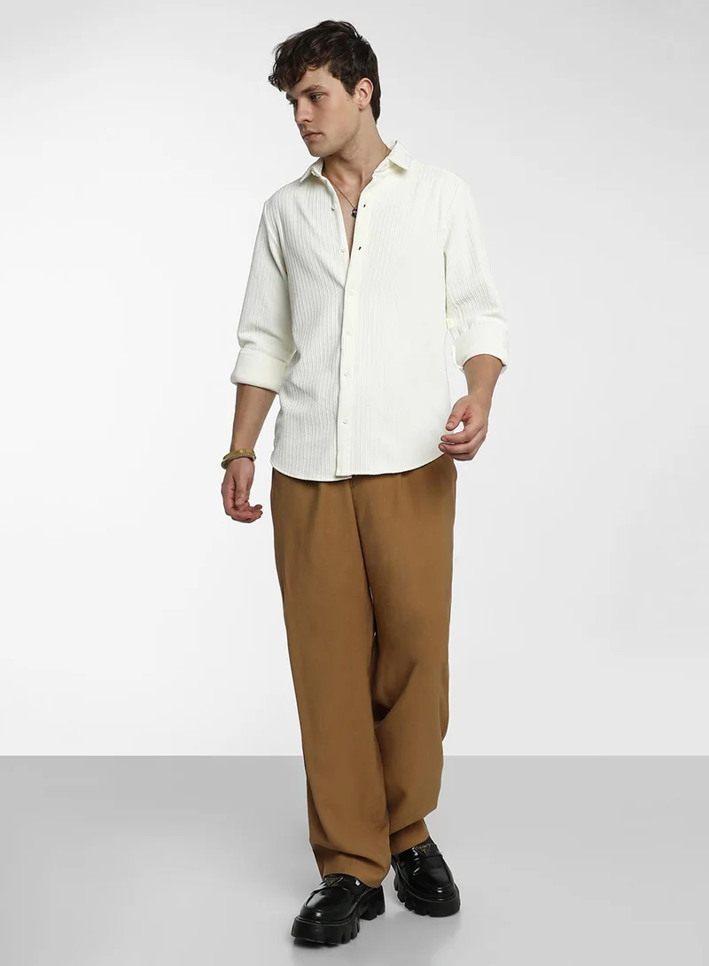 كامبوس سوترا Men's Pale Yellow Stripe-Creased Shirt