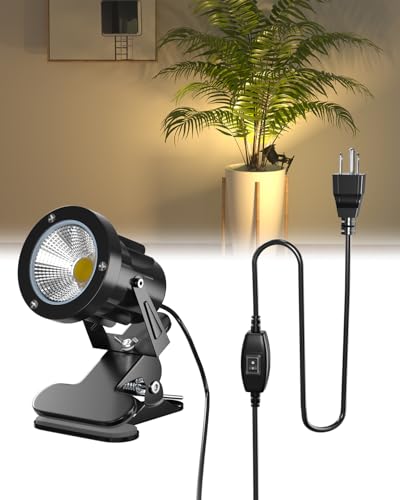 TobeBright Clip On Spot Light Plug in with On/Off Switch IP65 Water Resistant Plant Spotlight Indoor and Outdoor 7W LED Clamp Spot Lights with 3-Pin Plug, Warm White 3000K, 1.78m Cord - Image 1
