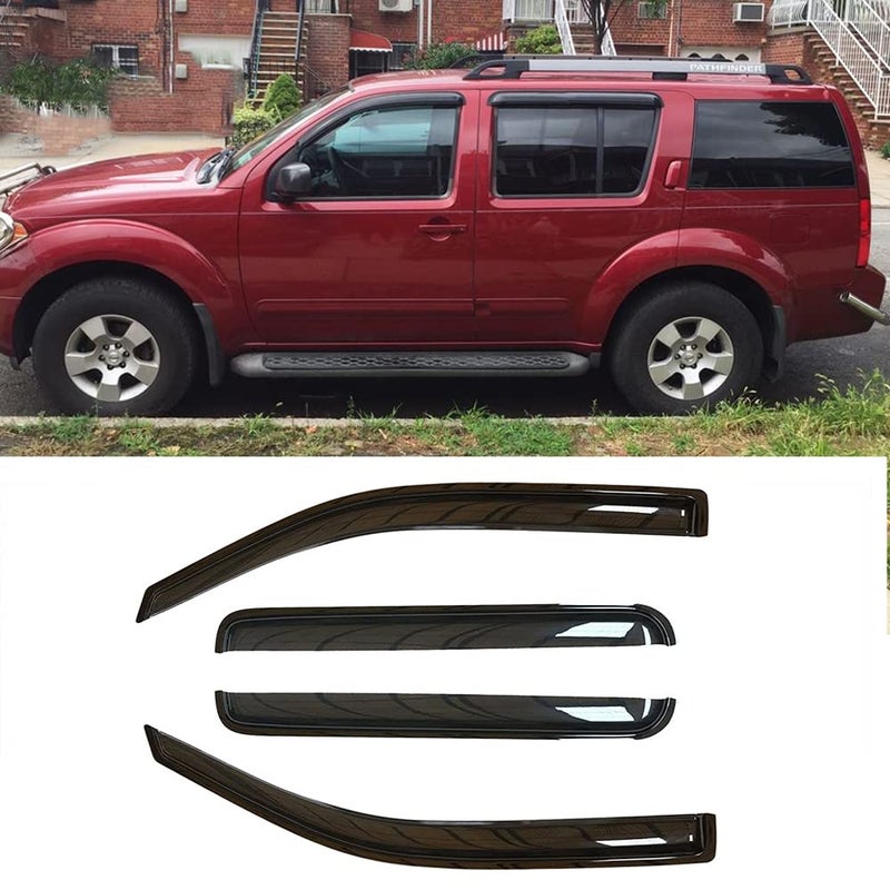 Puermto Side Window Visors Wind Deflector fit for 20052012 Nissan Pathfinder4pcs OutChannel Tape On Dark Smoke Nice Sun Rain Guards Set 94512