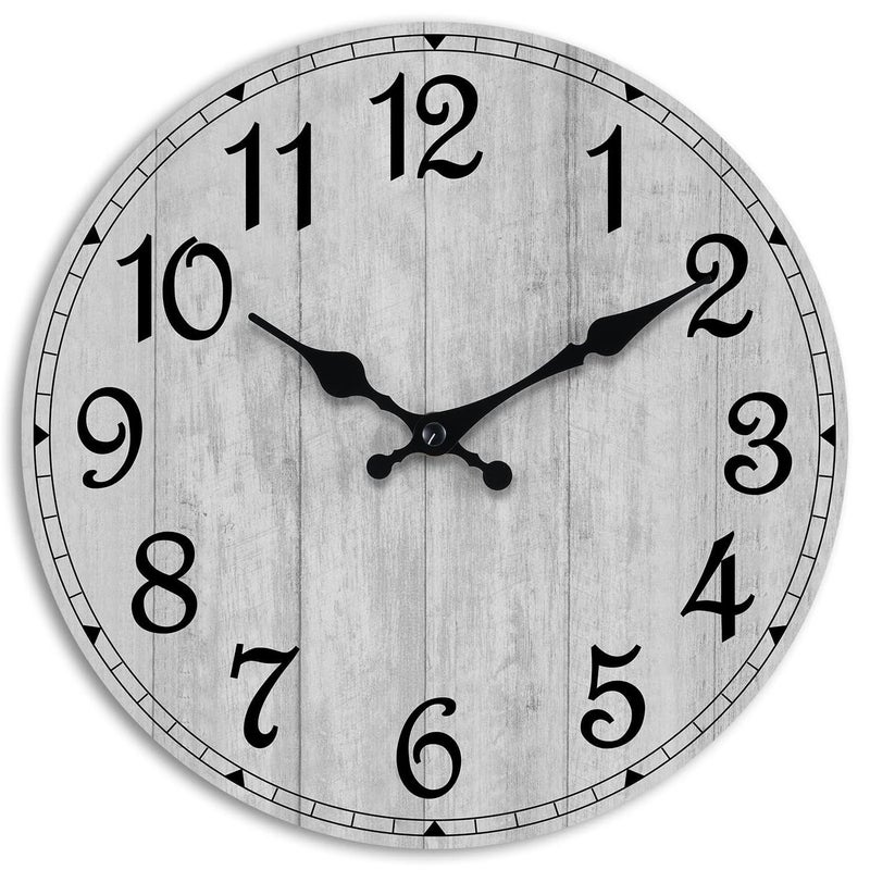 HYLANDA Wall Clock Rustic Wall Clocks Battery Operated Silent Non Ticking Country Round Wooden Clocks Farmhous Wall Decorative for Kitchen Bathroom Living Room Gray 8 Inch
