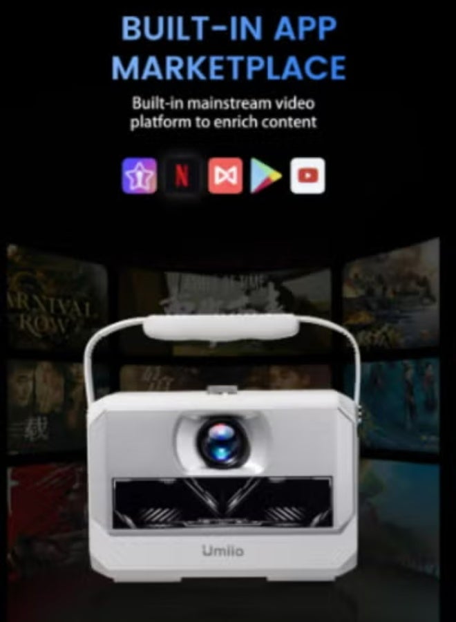 Umiio Q6 Max Android Smart Projector with Wireless Karaoke Microphones – Supports 4K Input & 720P Output, 200-Inch Display, WiFi & Bluetooth, USB/HDMI Connectivity for Home Theater, Family Entertainment, Parties & Outdoor Movie Nights - Image 4
