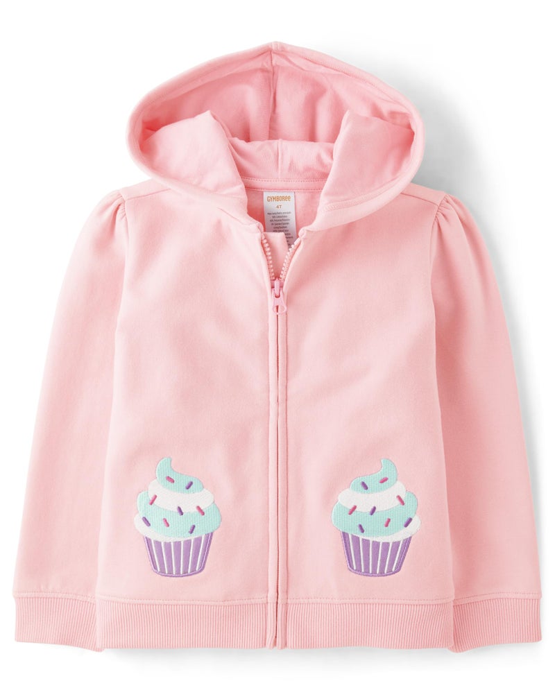 Gymboree,and Toddler Long Sleeve Zip Up Hoodie Sweatshirt,Pink Cupcake,7 - Image 1