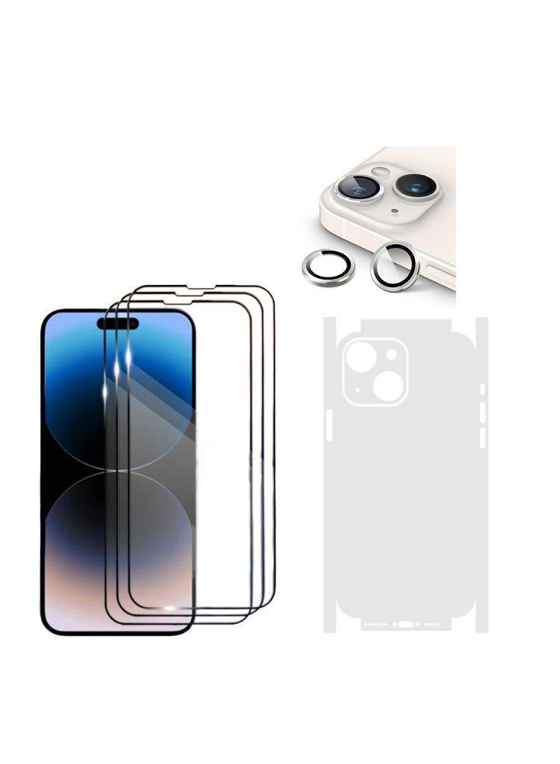 DIGI CORE iPhone Full Coverage Set iPhone 14 Screen Protector 3 Pack 6.1 Inch 2.5D Curved Edges With iPhone 14 Camera Lens And Anti-Scratch iPhone Back PVC Clear Sheet (iPhone 14,Starlight) - Image 1