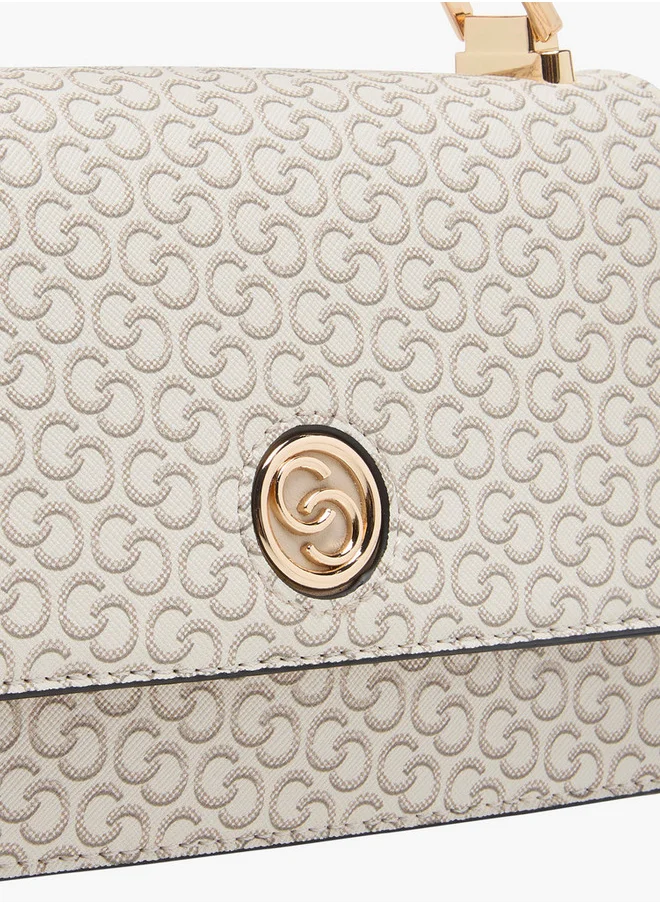 سيليست Monogram Print Crossbody Bag with Detachable Chain Strap and Flap Closure