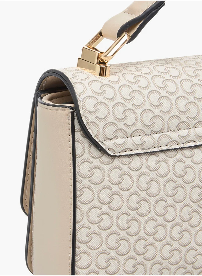 سيليست Monogram Print Crossbody Bag with Detachable Chain Strap and Flap Closure