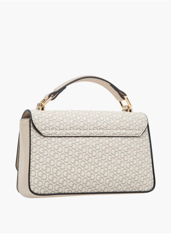 سيليست Monogram Print Crossbody Bag with Detachable Chain Strap and Flap Closure
