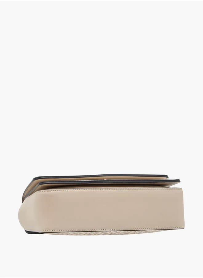 سيليست Monogram Print Crossbody Bag with Detachable Chain Strap and Flap Closure