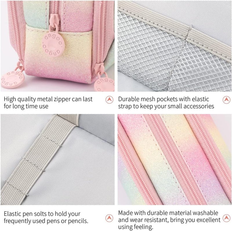 كاست ويف حافظة أقلام رصاص كبيرة السعة مكونة من 3 حجرات وحقيبة أقلام للمراهقات والفتيات والأولاد والرجال والنساء (قوس قزح) - Image 4