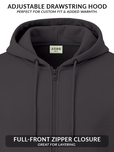 ADRO Mens Cotton Solid Zipper Hoodie Sweatshirts | ZH23-PLN-SG-S Steel Grey - Image 4