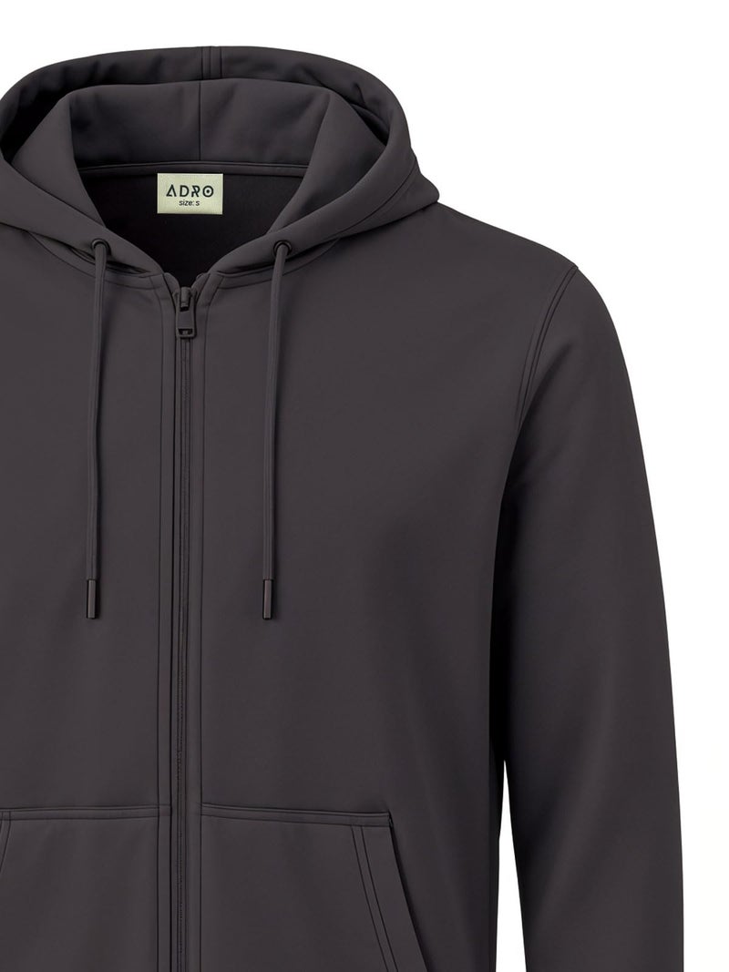 ADRO Mens Cotton Solid Zipper Hoodie Sweatshirts | ZH23-PLN-SG-S Steel Grey - Image 2
