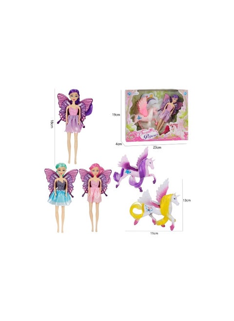 A whimsical flying horse doll from the Flower Child Series, available in three colors.