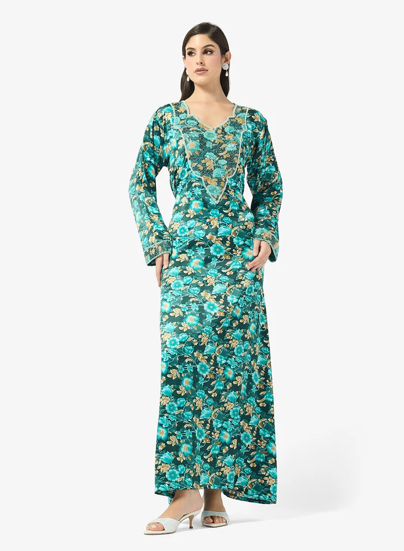 ARABIAN CLOSET Embellished Belted Jalabiya