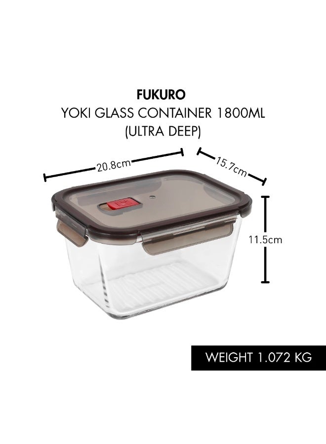 Fukuro Yoki Borosilicate Rectangle Airtight Glass Container - Ultra Deep (1800ml) - Image 3