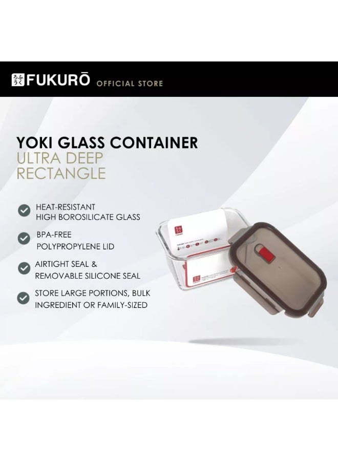 Fukuro Yoki Borosilicate Rectangle Airtight Glass Container - Ultra Deep (1800ml) - Image 1