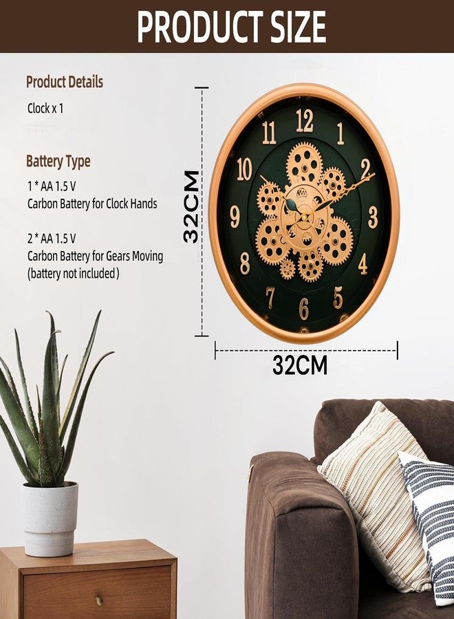 De'rons Rotating Moving Gears Wall Clock Industrial Steampunk Real Moving Gear Designer Wall Clock for Living Room Home Decor Office Wooden Look Plastic Round 32cm DC-1387 (B.Copper) - Image 3