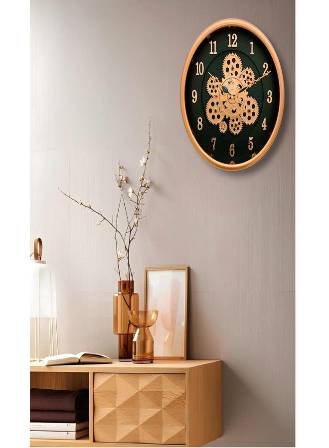 De'rons Rotating Moving Gears Wall Clock Industrial Steampunk Real Moving Gear Designer Wall Clock for Living Room Home Decor Office Wooden Look Plastic Round 32cm DC-1387 (B.Copper) - Image 5