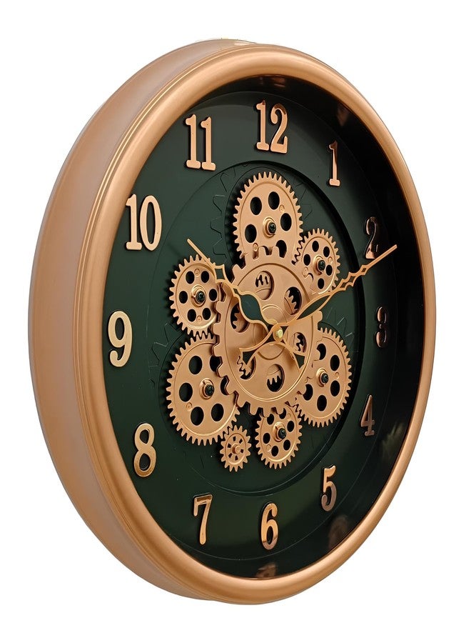 De'rons Rotating Moving Gears Wall Clock Industrial Steampunk Real Moving Gear Designer Wall Clock for Living Room Home Decor Office Wooden Look Plastic Round 32cm DC-1387 (B.Copper) - Image 2