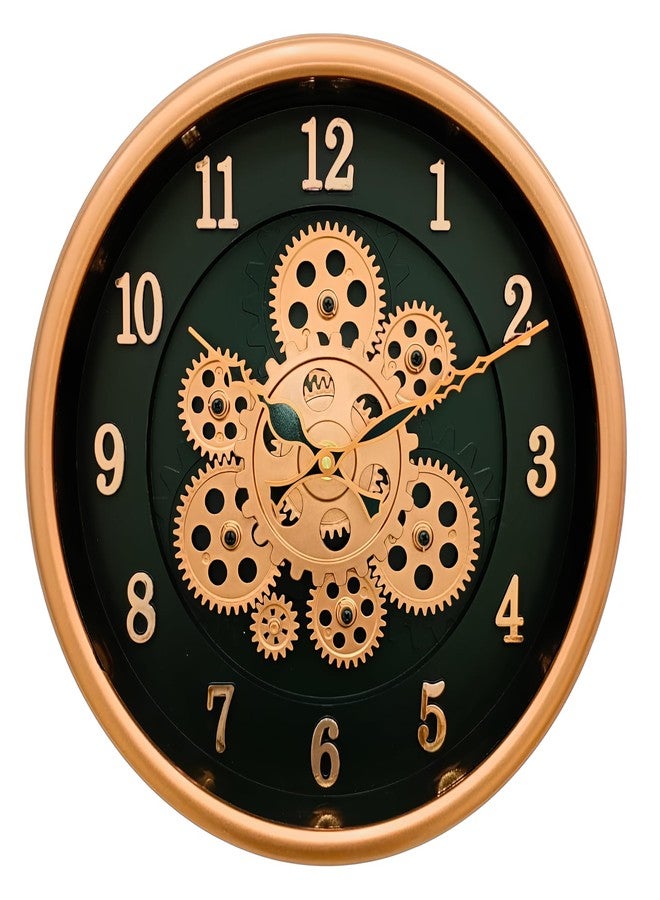 De'rons Rotating Moving Gears Wall Clock Industrial Steampunk Real Moving Gear Designer Wall Clock for Living Room Home Decor Office Wooden Look Plastic Round 32cm DC-1387 (B.Copper) - Image 1