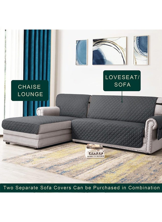 Arabest - Sofa Cover L-shaped Chaise Lounge Sofa Cover with Elastic Adjustable Strap Waterproof Quilted Furniture Protector Cover for Pets and Children Grey 34.5 inch - Image 1