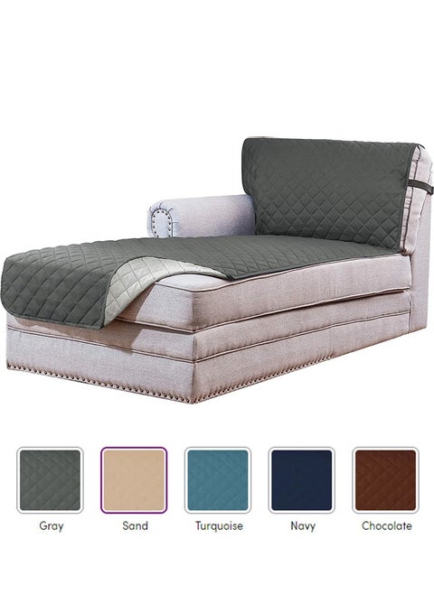 Sofa Cover L-shaped Chaise Lounge Sofa Cover with Elastic Adjustable Strap Waterproof Quilted Furniture Protector Cover for Pets and Children Grey 34.5 inch