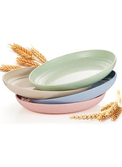 SKY-TOUCH SKY-TOUCH Unbreakable Plastic Dinner Plates Set of 4, Reusable Wheat Straw Plates 9 Inches, Lightweight Unbreakable Dinner Dishes Plates, Dishwasher & Microwave Safe  - Image 1
