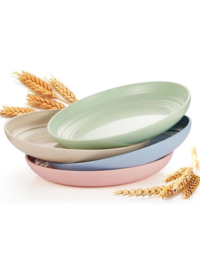 SKY-TOUCH SKY-TOUCH Unbreakable Plastic Dinner Plates Set of 4, Reusable Wheat Straw Plates 9 Inches, Lightweight Unbreakable Dinner Dishes Plates, Dishwasher & Microwave Safe  - Image 1