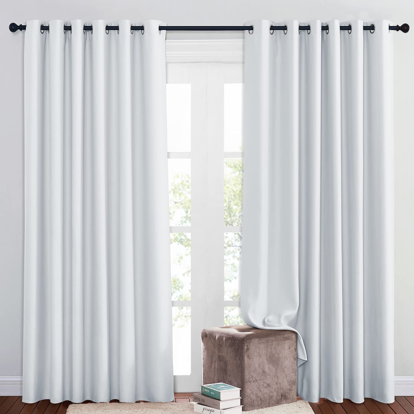 NICETOWN Room Darkening Slding Glass Curtain Panels Window Treatment Thermal Insulated Grommet Light Blocking Drapes for BedroomHome Office 2 Panels 80 by 84 Greyish White