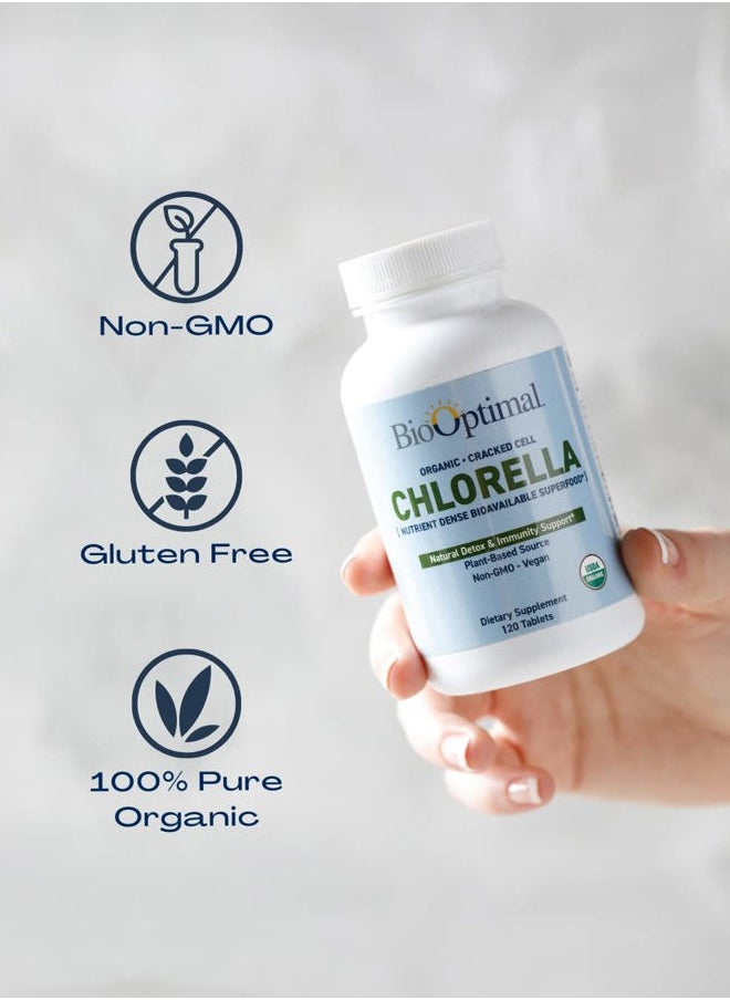 BioOptimal - Organic Chlorella Tablets - Organic, Non-GMO, No Additives or Fillers - 500mg Premium Quality Dietary Supplement with Vitamins, Minerals, & Antioxidants (120 Tablets) - Image 1