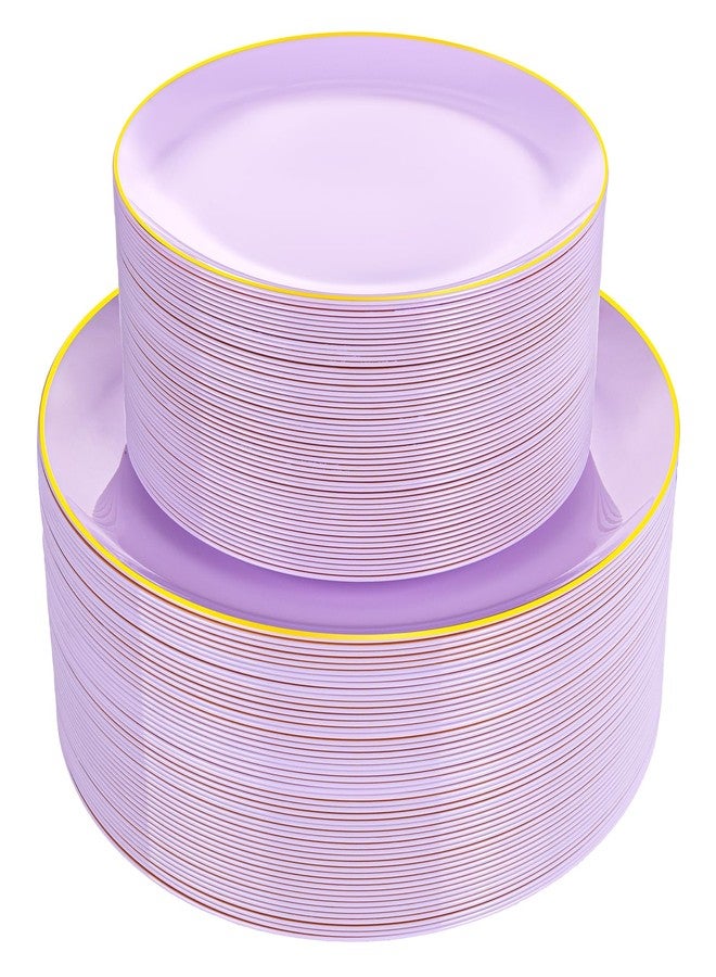 PULOTE 100PCS Purple Plastic Plates - Premium Quality Purple Disposable Plates Include 50 Purple Dinner Plates 10.25 inch, 50 Purple Dessert/Salad Plates 7.5 inch, IdeaI for Party&Easter - Image 1