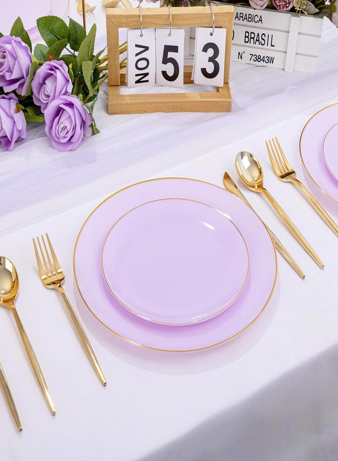 PULOTE 100PCS Purple Plastic Plates - Premium Quality Purple Disposable Plates Include 50 Purple Dinner Plates 10.25 inch, 50 Purple Dessert/Salad Plates 7.5 inch, IdeaI for Party&Easter - Image 5