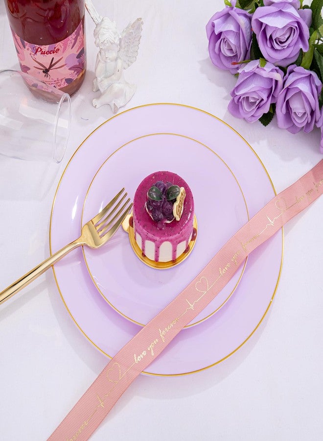 PULOTE 100PCS Purple Plastic Plates - Premium Quality Purple Disposable Plates Include 50 Purple Dinner Plates 10.25 inch, 50 Purple Dessert/Salad Plates 7.5 inch, IdeaI for Party&Easter - Image 3