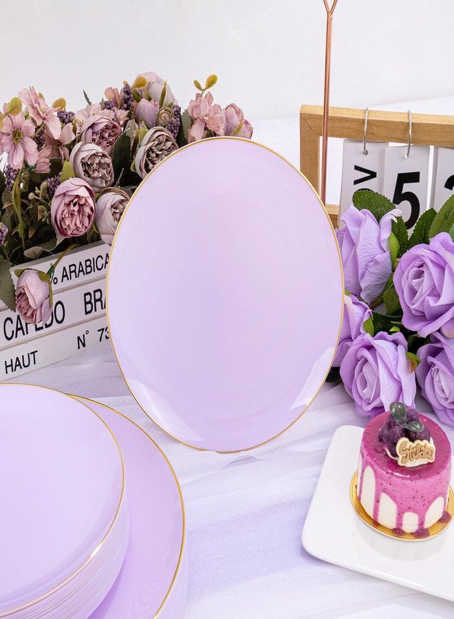 PULOTE 100PCS Purple Plastic Plates - Premium Quality Purple Disposable Plates Include 50 Purple Dinner Plates 10.25 inch, 50 Purple Dessert/Salad Plates 7.5 inch, IdeaI for Party&Easter - Image 4