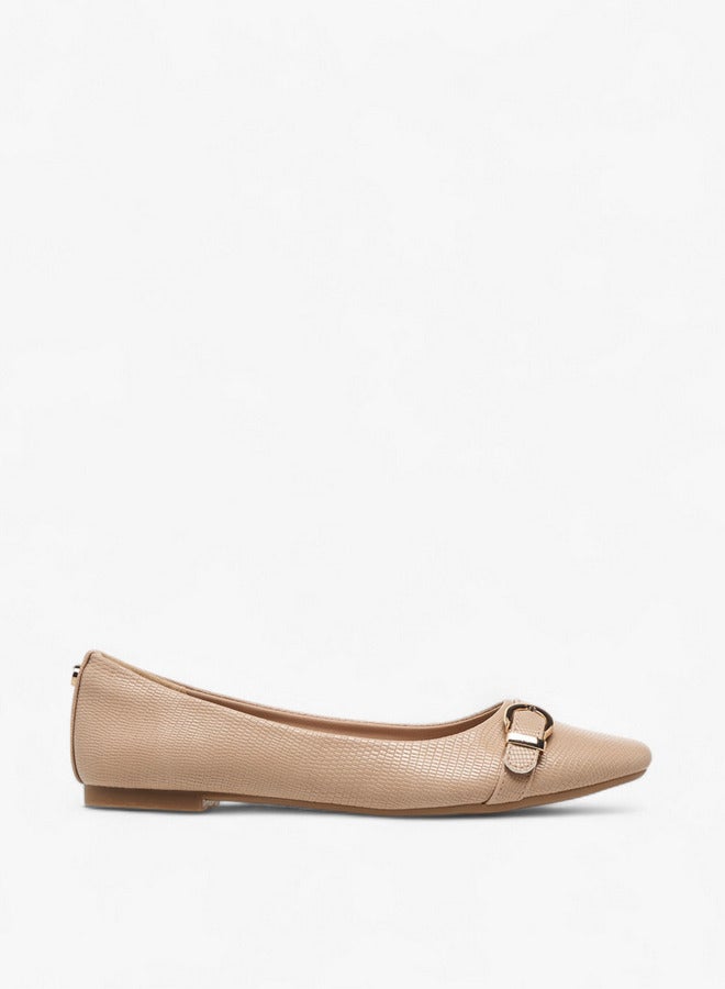 Celeste Women's Textured Slip-On Ballerina Shoes with Buckle Accent  - Image 3