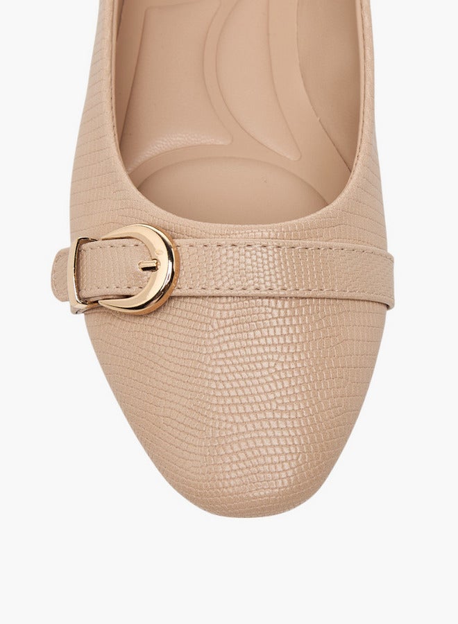 Celeste Women's Textured Slip-On Ballerina Shoes with Buckle Accent  - Image 4