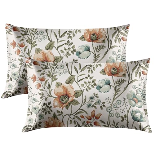 EXQ Home Satin Pillowcase for Hair and Skin Queen Printed Summer Flowers Silk Pillow Cases 2 Pack 20x30 inches Satin Pillow Cases Set of 2 with Envelope Closure Gifts for Women Men - Image 1