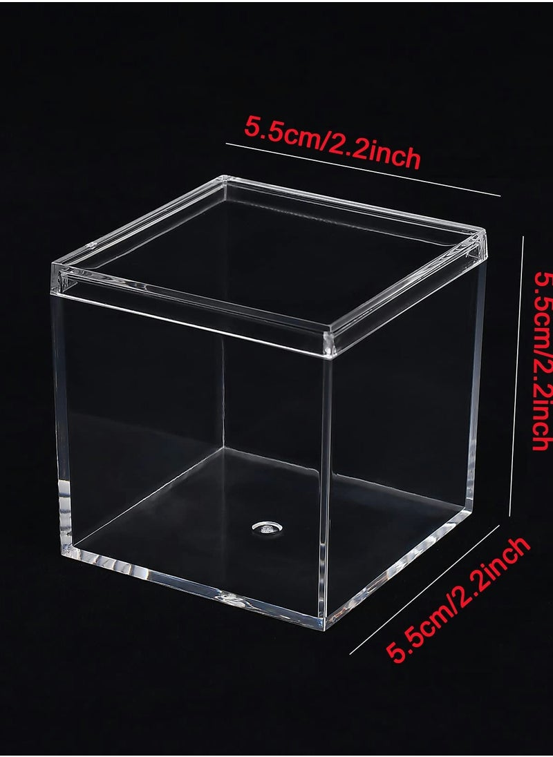 Clear Acrylic Plastic Square Cube,4 Pack Small Plastic square cube containers with Lid Storage Box 2.2x2.2x2.2Inch/55X55X55mm for Candy Pill and Tiny Jewelry