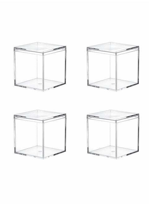 Clear Acrylic Plastic Square Cube,4 Pack Small Plastic square cube containers with Lid Storage Box 2.2x2.2x2.2Inch/55X55X55mm for Candy Pill and Tiny Jewelry