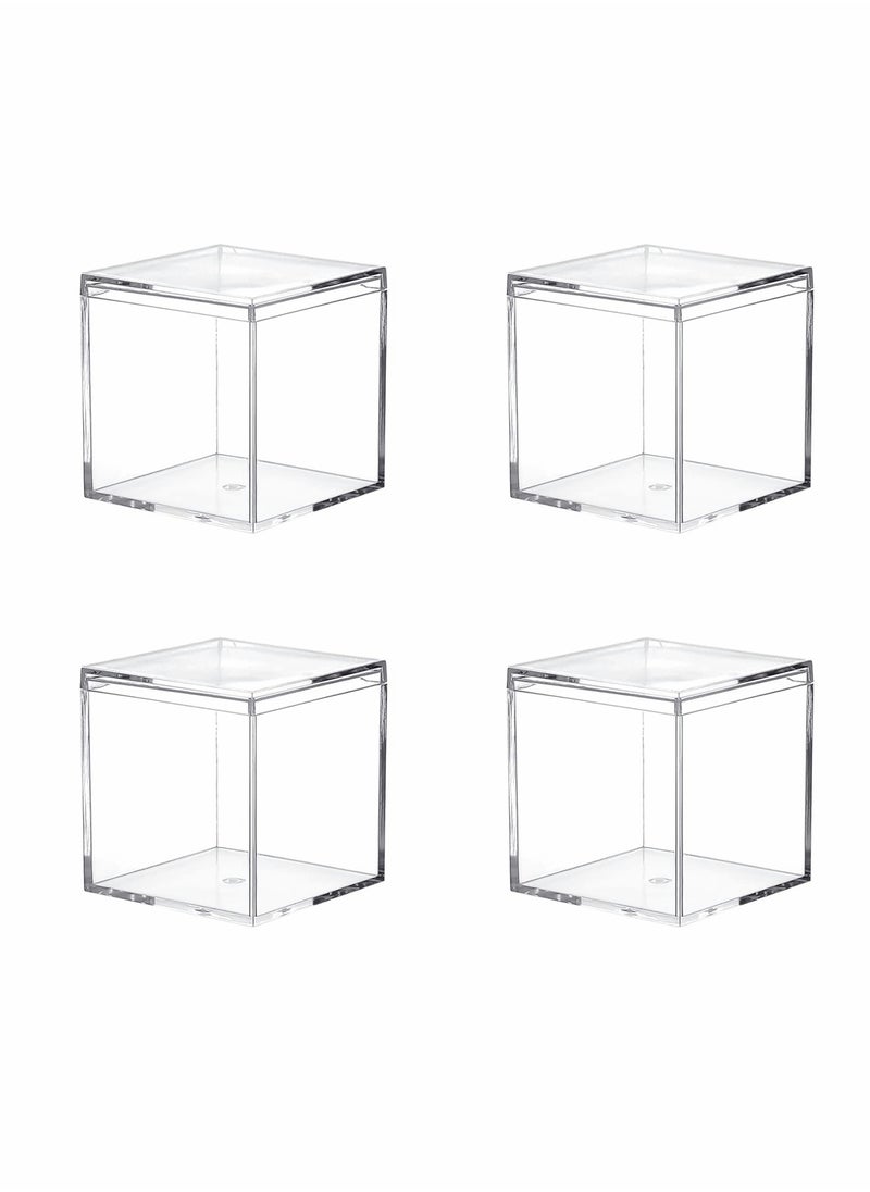 Clear Acrylic Plastic Square Cube,4 Pack Small Plastic square cube containers with Lid Storage Box 2.2x2.2x2.2Inch/55X55X55mm for Candy Pill and Tiny Jewelry