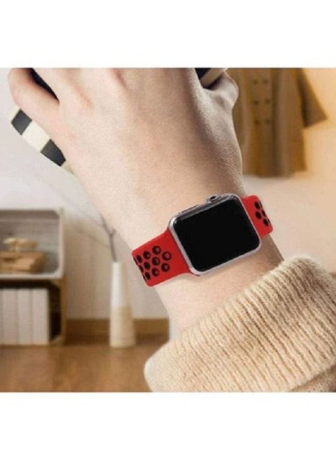 Generic - Silicone Sport Band for Apple Watch Made of high quality material to reduce wear and prevent skin irritations Red and Black Size 42/44/45/49 - Image 1