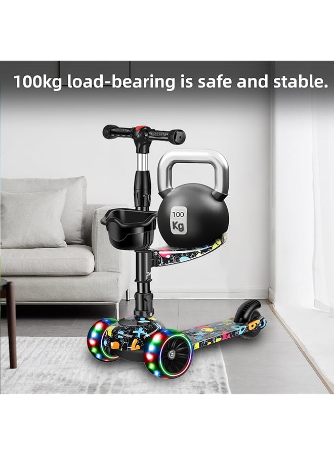 WEMART 2 In 1 Kick Scooter Adjustable Height Foldable Scooter Removable Seat 3 Led Light Wheels And Anti Slip Deck Outdoor Activities For Boys Girls Ages 3 8 - Image 5