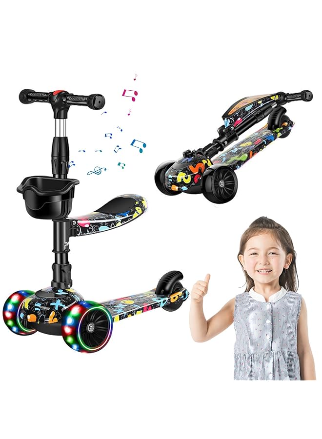 WEMART 2 In 1 Kick Scooter Adjustable Height Foldable Scooter Removable Seat 3 Led Light Wheels And Anti Slip Deck Outdoor Activities For Boys Girls Ages 3 8 - Image 1