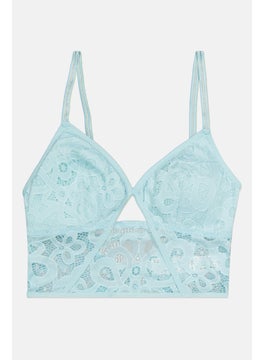 GILLY HICKS Women Lightly Padded Textured Bra, Sky Blue  - Image 1